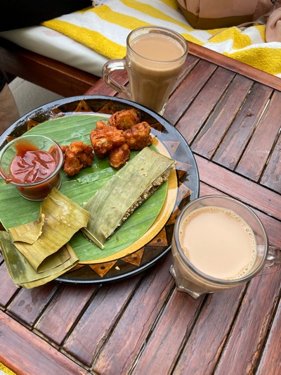 high tea at poolside